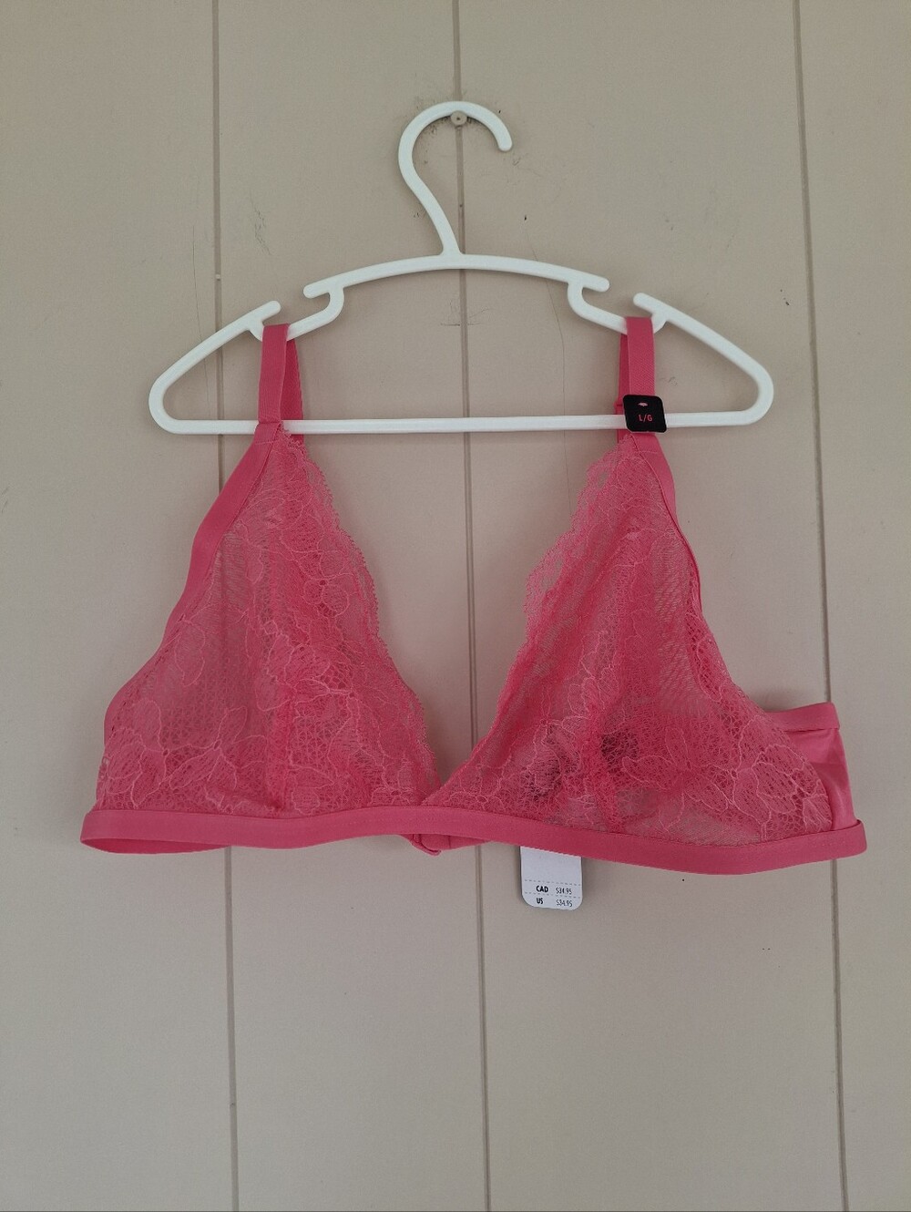 La SENZA Large Hot Pink Lace Bralette Sheer Unlined Bra NWT Lingerie